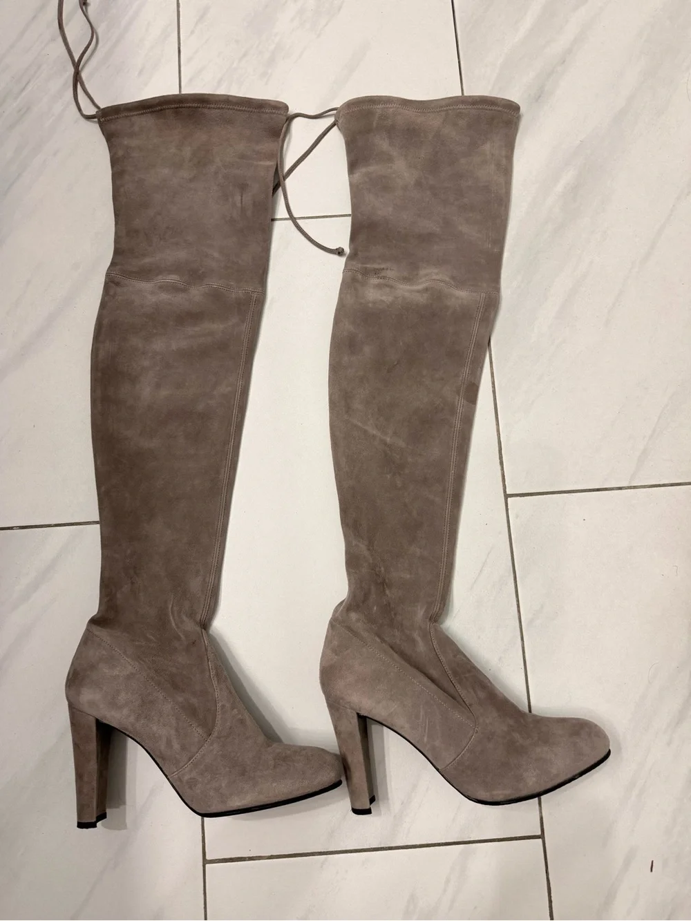 Stuart Weitzman Over-the-Knee Suede Boots in Taupe Size 8.5